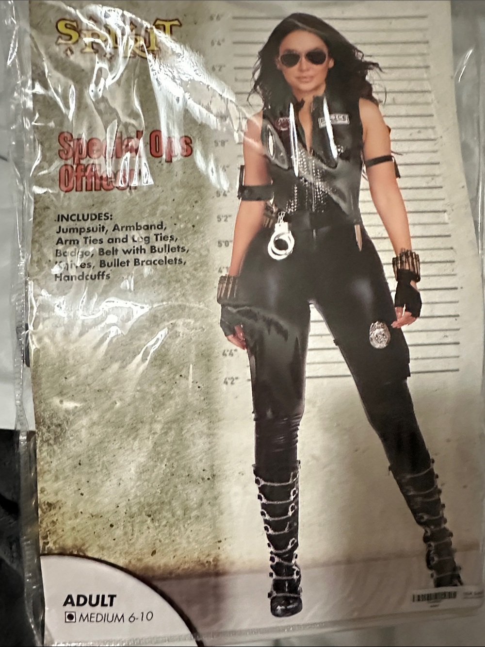 Spirit Black Faux Leather Police Officer Jumpsuit Costume